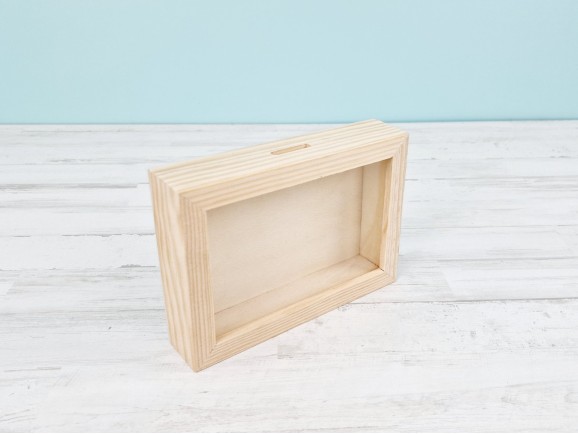 Wooden piggy bank 17x12x4 cm. with glass Ref.AW2844