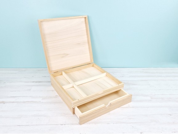 Caja Natural 36x36x11 cm. c/cajón y divisiones Ref.P1454C9B2-G