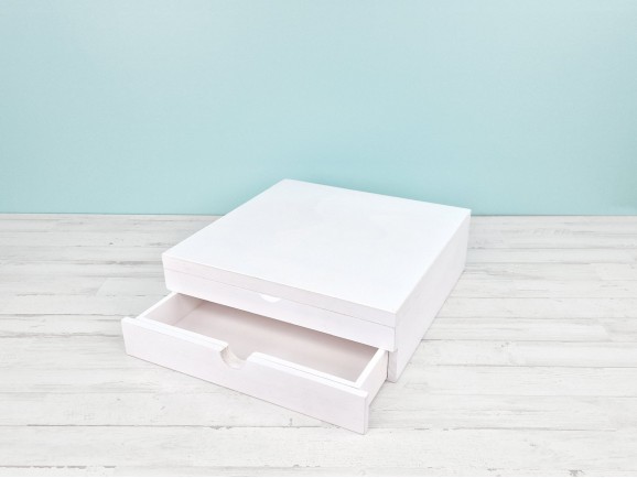 Caja de madera Blanca 36x36x11 cm. c/cajón y divisiones Ref.P1454C9B