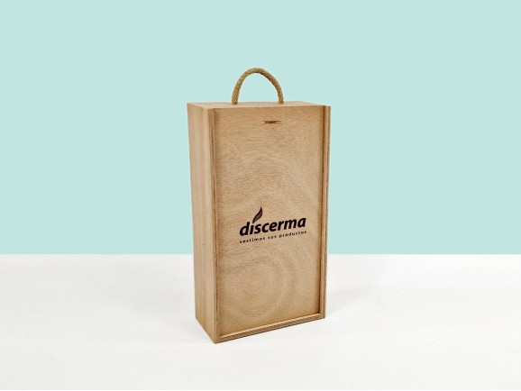 Caja madera 2 Botellas de vino Tapa Corredera Ref.2BotTCOK