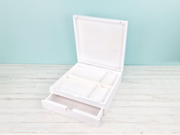 Caja de madera Blanca 36x36x11 cm. c/cajón y divisiones Ref.P1454C9B-G