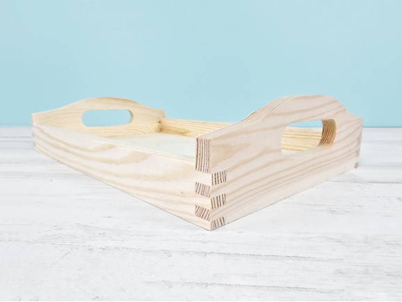 Rectangular wooden tray with handles 30x20x6.5 cm. Ref. DRTC714M