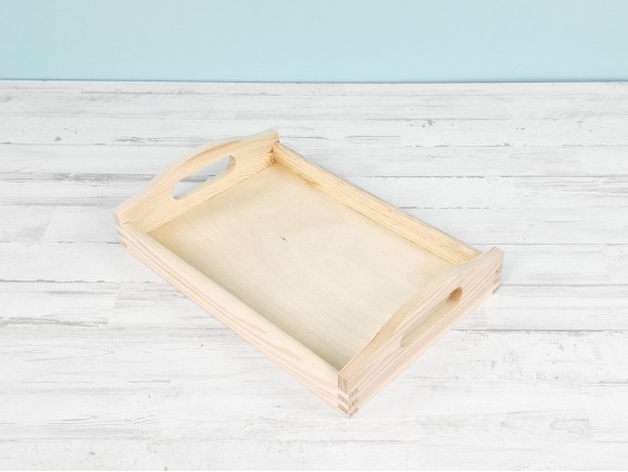 Rectangular wooden tray with handles 30x20x6.5 cm. Ref. DRTC714M