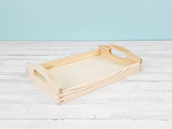Rectangular wooden tray with handles 30x20x6.5 cm. Ref. DRTC714M