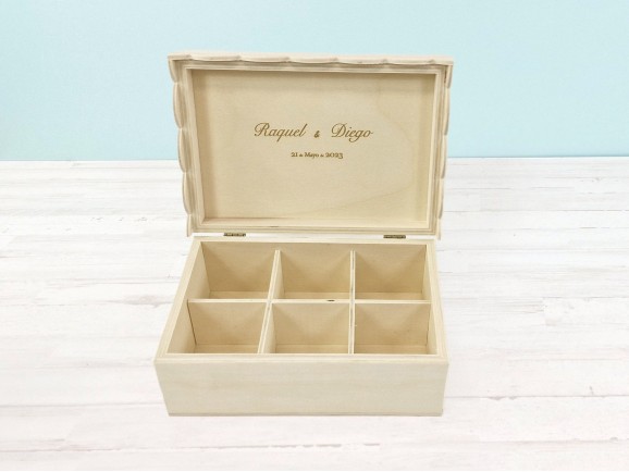 Wooden box 23x16x9 cm. 6 divisions Ref.P35C47RB