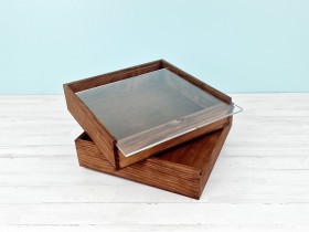 Aged wooden box 29x29x7 cm. 2 lids Ref. P1454C81-27