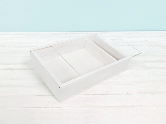 Caja de madera Blanca para fotógrafos c/tapa metacrilato Ref.P1454DBM