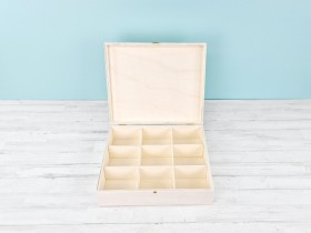 Wooden box 34.5x29.5x9.5 cm. with hinge, clasp and 9 compartments Ref. P78C05