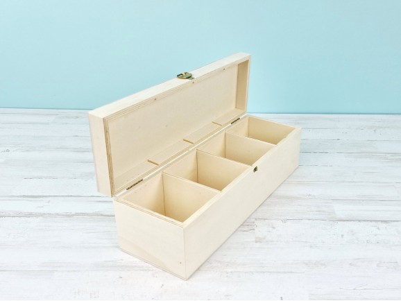 Caja de madera 35x12x11 cm. c/4 divisiones Ref.PCG02