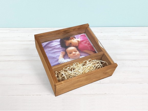 Caja de madera Envejecida para fotos 10x15 c/tapa metacrilato Ref.P00CF13TM