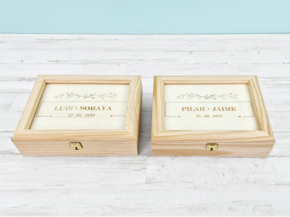 Caja de madera c/tapa de cristal varias medidas Ref.P119