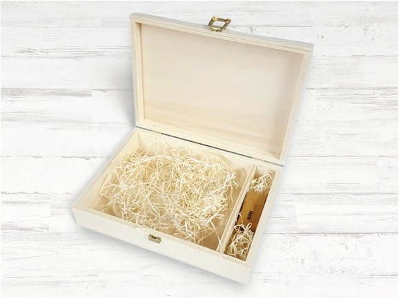 Caja de madera 27x19x6 cm. c/bisagra, broche y división Ref.P1454C6F