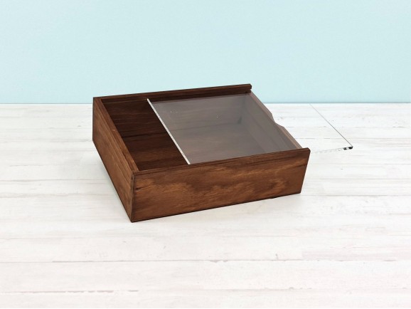 Caja de madera pino Envejecida 23,5x18,5x7 cm. c/tapa metacrilato Ref.PF1520TM