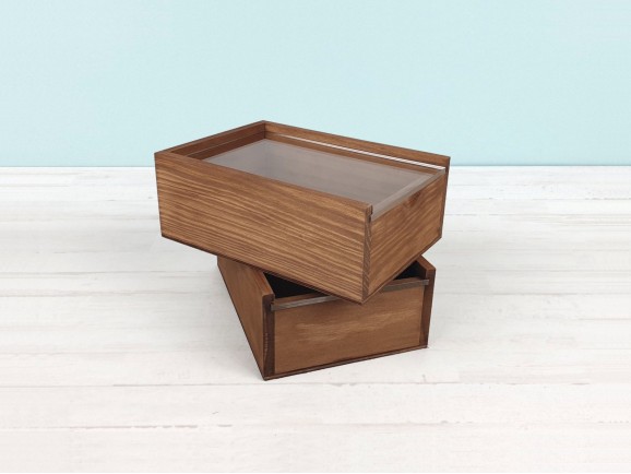 Caja de madera pino Envejecida 18x12,5x6,5 c/tapa Metacrilato Ref.PF1015TM