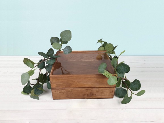 Caja de madera pino Envejecida 29x24x7 cm. c/tapa metacrilato Ref.PF2025TM
