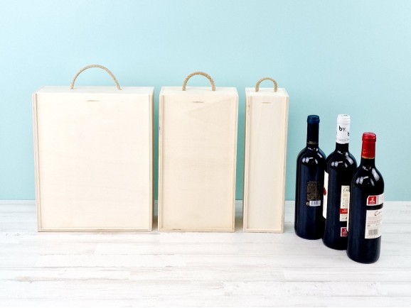 Caja madera 3 Botellas de vino Tapa Corredera Ref.3botTC