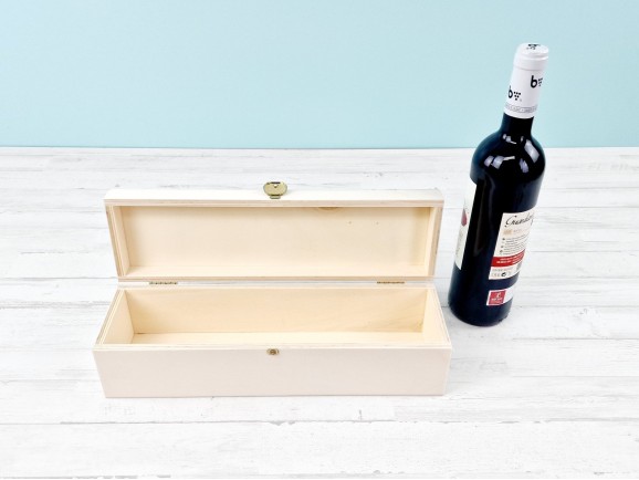 Wooden Box 1 Wine Bottle Hinge and Brooch Ref.1botBB