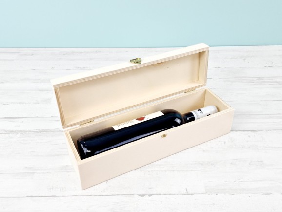 Wooden Box 1 Wine Bottle Hinge and Brooch Ref.1botBB