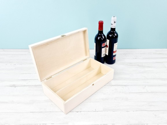 Caja madera 2 Botellas de vino Bisagra y Broche Ref.2botBB