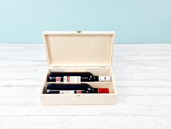 Caja madera 2 Botellas de vino Bisagra y Broche Ref.2botBB