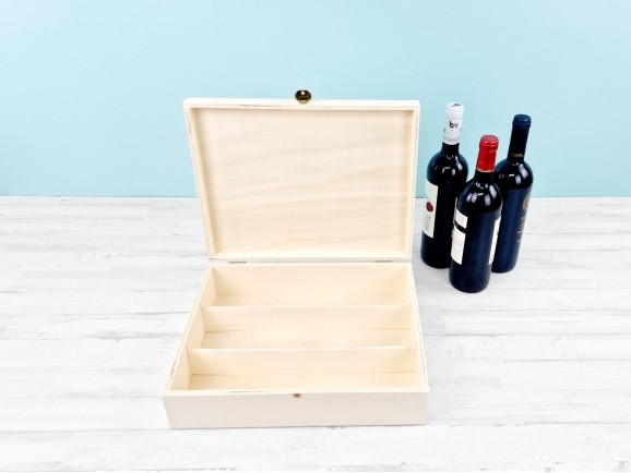 Wooden box 3 Bottles of wine Hinge and Brooch Ref.3botBB