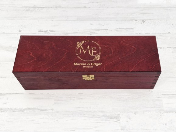 Caja madera pino 1 Botella Broche 3 acabados Ref.DRSW241