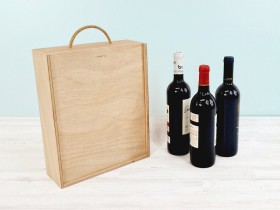 Wooden box for 3 wine bottles with sliding lid Ref.3BotTCOK