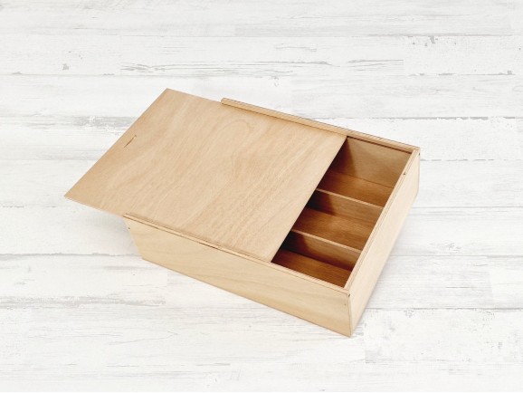 Caja madera 3 Botellas de vino Tapa Corredera Ref.3BotTCOK
