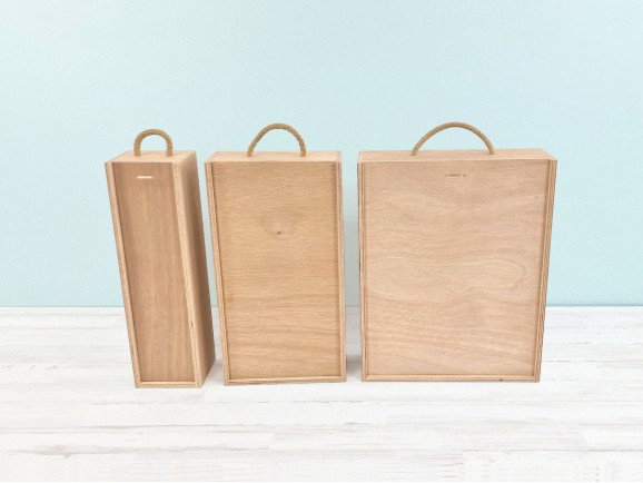 Caja madera 3 Botellas de vino Tapa Corredera Ref.3BotTCOK