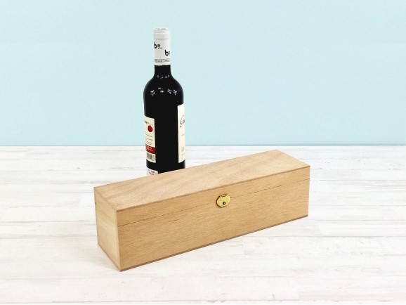 Wooden Box 1 Wine Bottle Hinge and Brooch Ref.1botBBOK