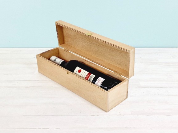 Caja madera 1 Botella vino Bisagra y Broche Ref.1botBBOK