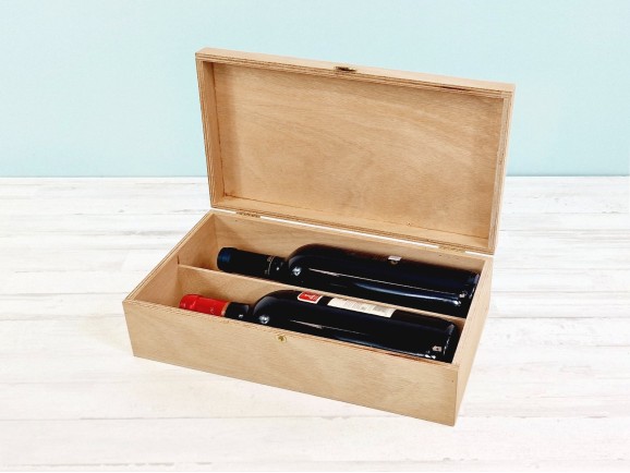 Caja madera 2 Botellas de vino Bisagra y Broche Ref.2botBBOK