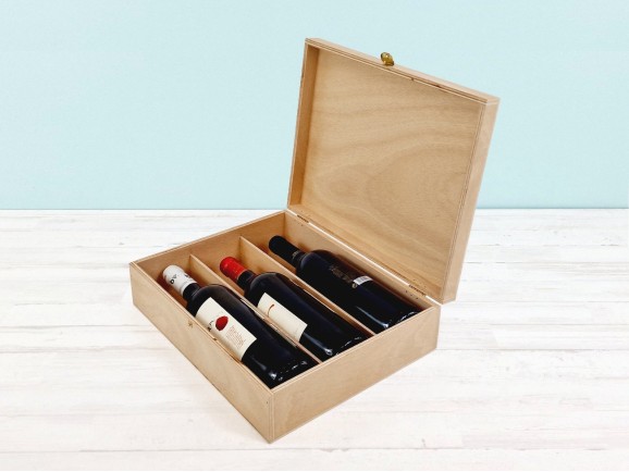 Caja madera 3 Botellas de vino Bisagra y Broche Ref.3botBBOK