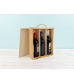 Pine Wood Box for 3 Bottles with Sliding Lid and Frame Ref.3PbotTC