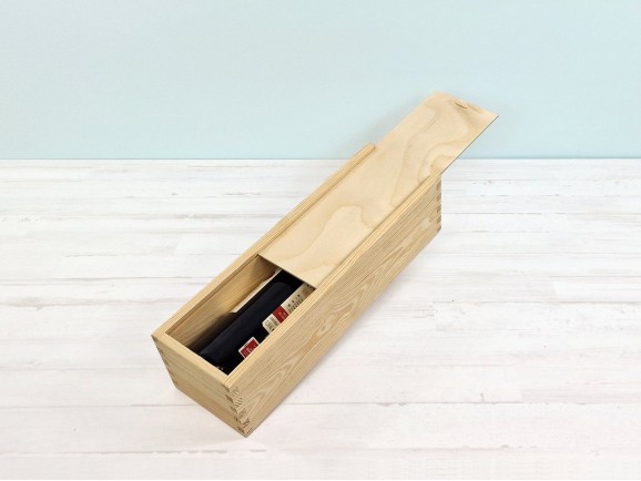 Pine wood box 1 Bottle of cava with sliding lid Ref.DRSW231