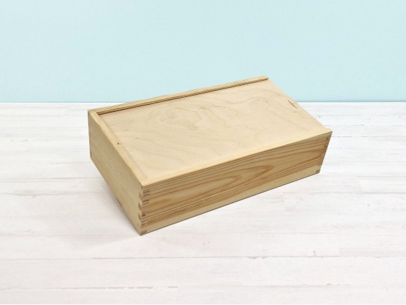 Caja madera pino 2 Botellas de cava tapa corredera Ref.DRSW232