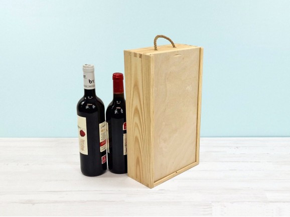 Caja madera pino 2 Botellas de cava tapa corredera Ref.DRSW232