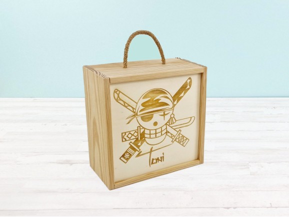 Caja de madera pino 22x22x12 cm. c/tapa corredera Marco Ref.99