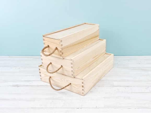 Pine wood box 2 Bottles of cava with sliding lid Ref.DRSW232