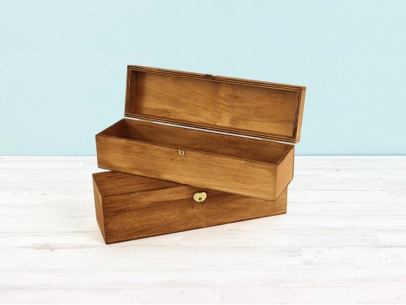 Caja madera 1 Botella vino Bisagra y Broche color miel Ref.1botBBM