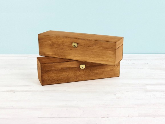 Caja madera 1 Botella vino Bisagra y Broche color miel Ref.1botBBM