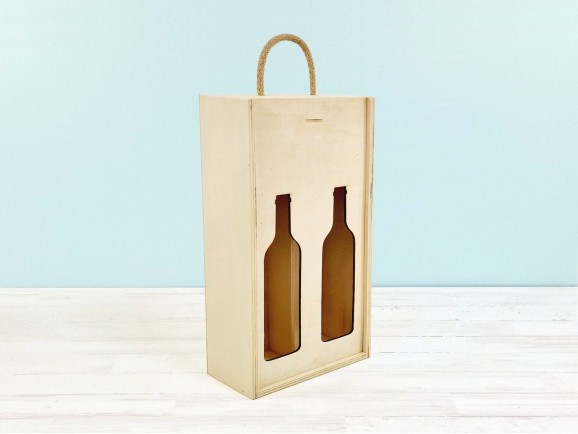 Wooden box for 2 bottles sliding lid silhouette design Ref.2botTCR