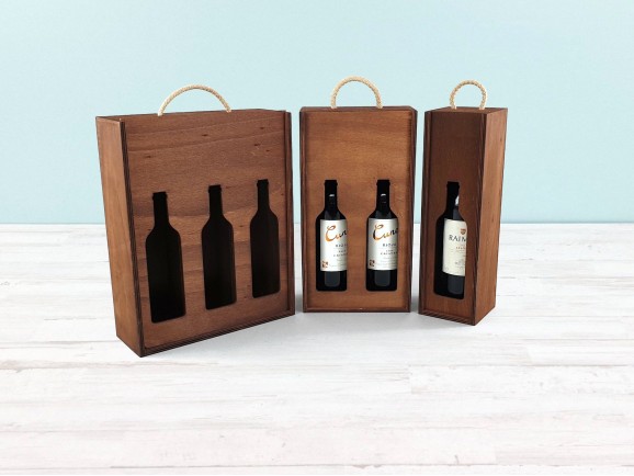 Aged wooden box for bottles Sliding Lid Silhouette Ref.BotTCTR