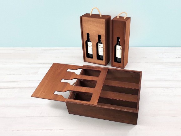 Caja madera Envejecida para botellas Tapa Corredera Silueta Ref.BotTCTR