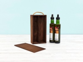 Caja madera Envejecida 2 Botellas aceite c/tapa corredera Ref.2BotME