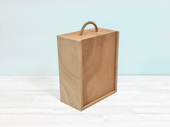 Caja de madera 23x18,5x10 cm. c/tapa corredera y 2 divisiones Ref.PC32G