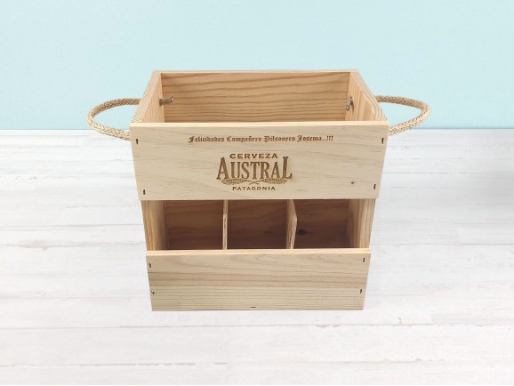 Wooden box 6 beers with 2 rope handles Ref.6cerv