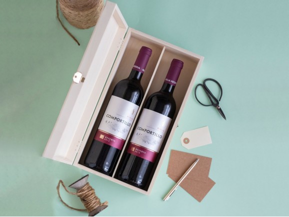 Caja madera 2 Botellas de vino Bisagra y Broche Ref.2botBB