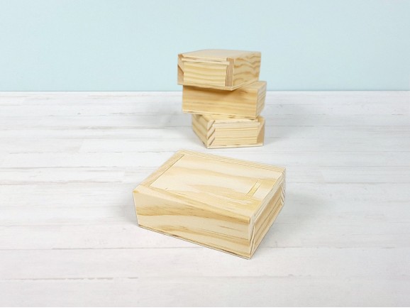 Caja de madera 9x7x3,5 cm. c/tapa corredera Enrasada Ref.P1002