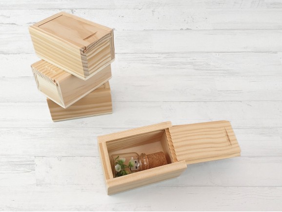 Caja de madera 8,5x5,5x4,5 cm. c/tapa corredera Enrasada Ref.PC1PD